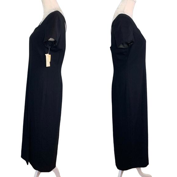 Vintage Liz Claiborne Dress Formal 8 Maxi Black Short Sleeve Lined New - Picture 2 of 11
